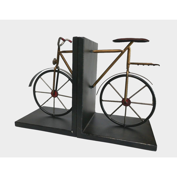 Vintage Style Bicycle Bookends Distressed Black & Gold Metal Base - Picture 2 of 6